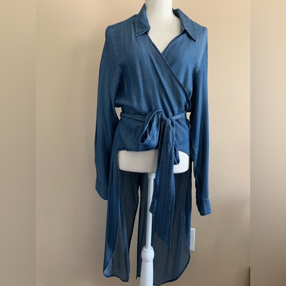 Blue Wrap Top with Tie Waist